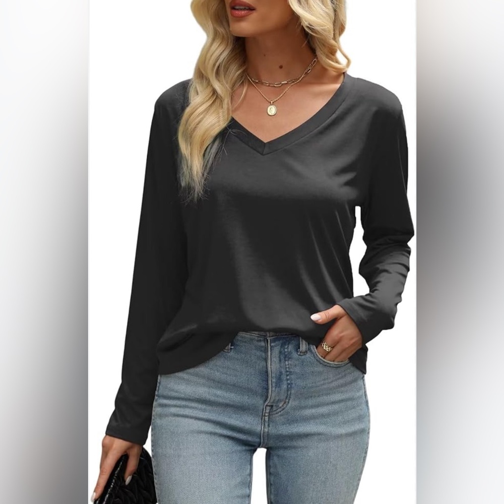 Black V‎ Neck Long Sleeve Top Women’s Size XXL